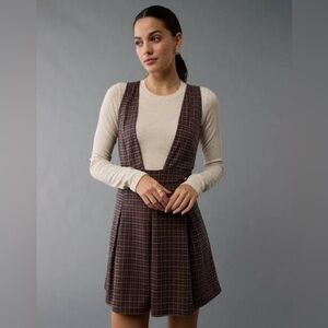 American Eagle Brown Plaid Pinafore Dress
